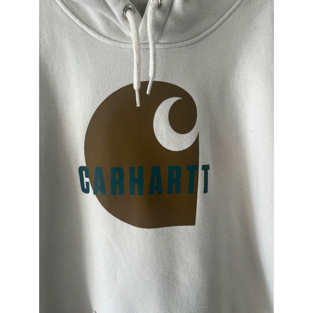 CARHARTT Hoodie Graphic Logo Streetwear Mens 2XL Tall White Loose Fit Sweatshirt - Picture 3 of 6